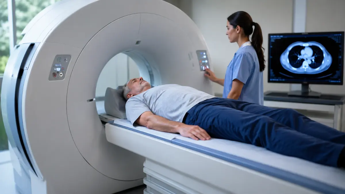Paziente sottoposto a TC low dose del torace per lo screening e la diagnosi precoce del tumore del polmone.